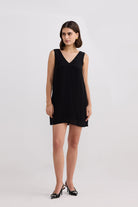 Midnight Muse V-neck Short Dress in Black Front