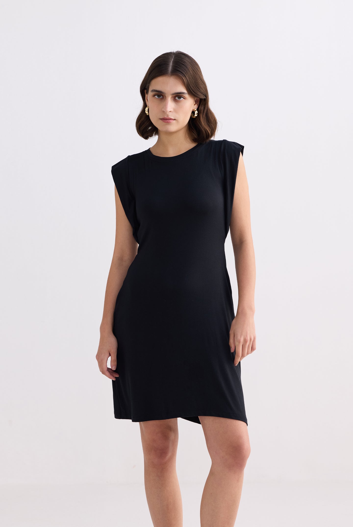 Muscle Tee Short Dress in Black Front