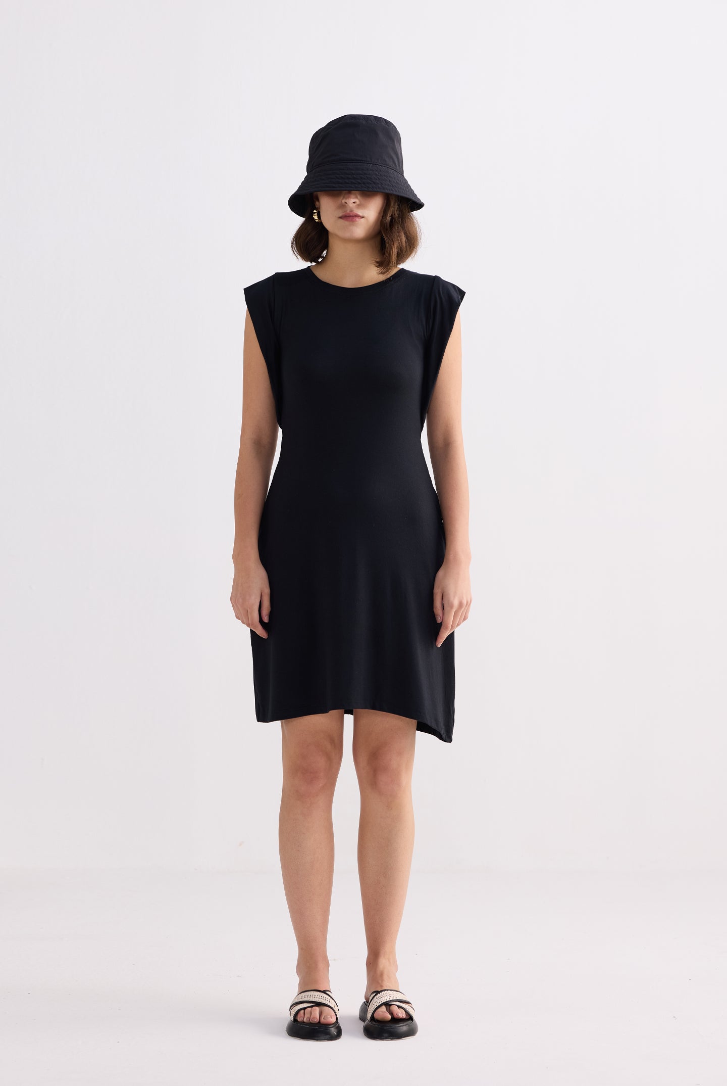 Muscle Tee Short Dress in Black Front