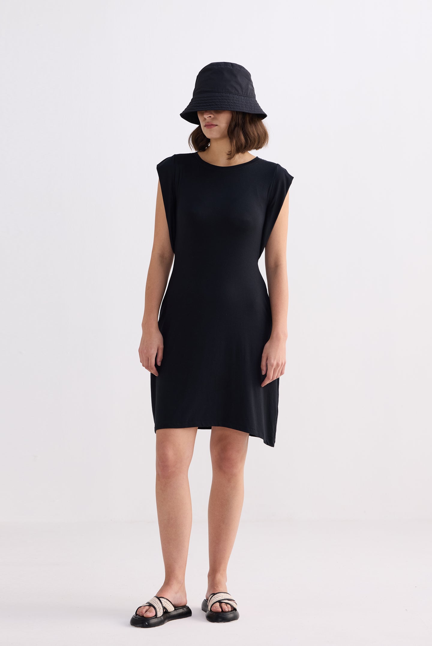 Muscle Tee Short Dress in Black Front