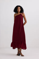One-shoulder Midi dress in Burgundy Front