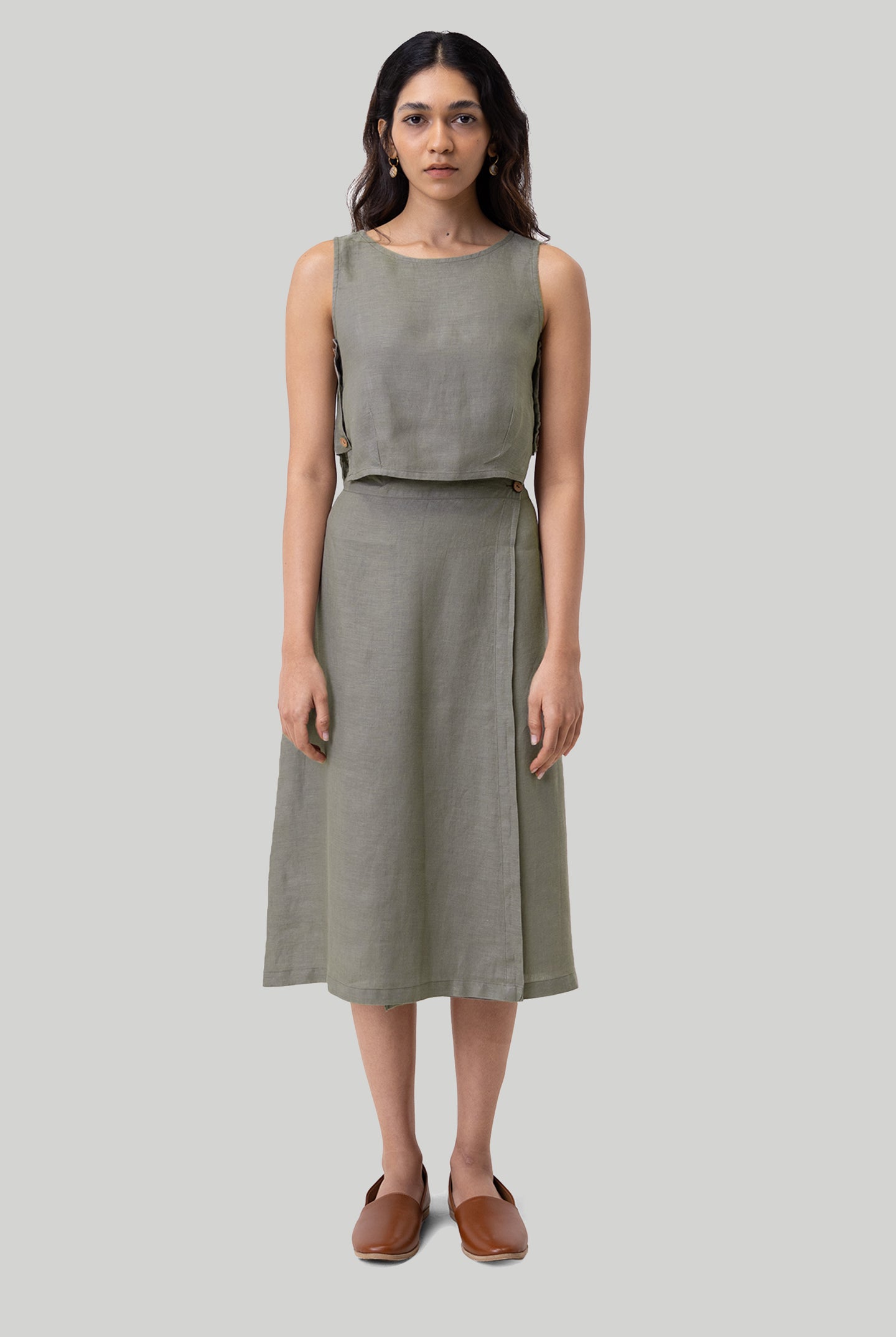 Overlap Midi Skirt in Dark Green