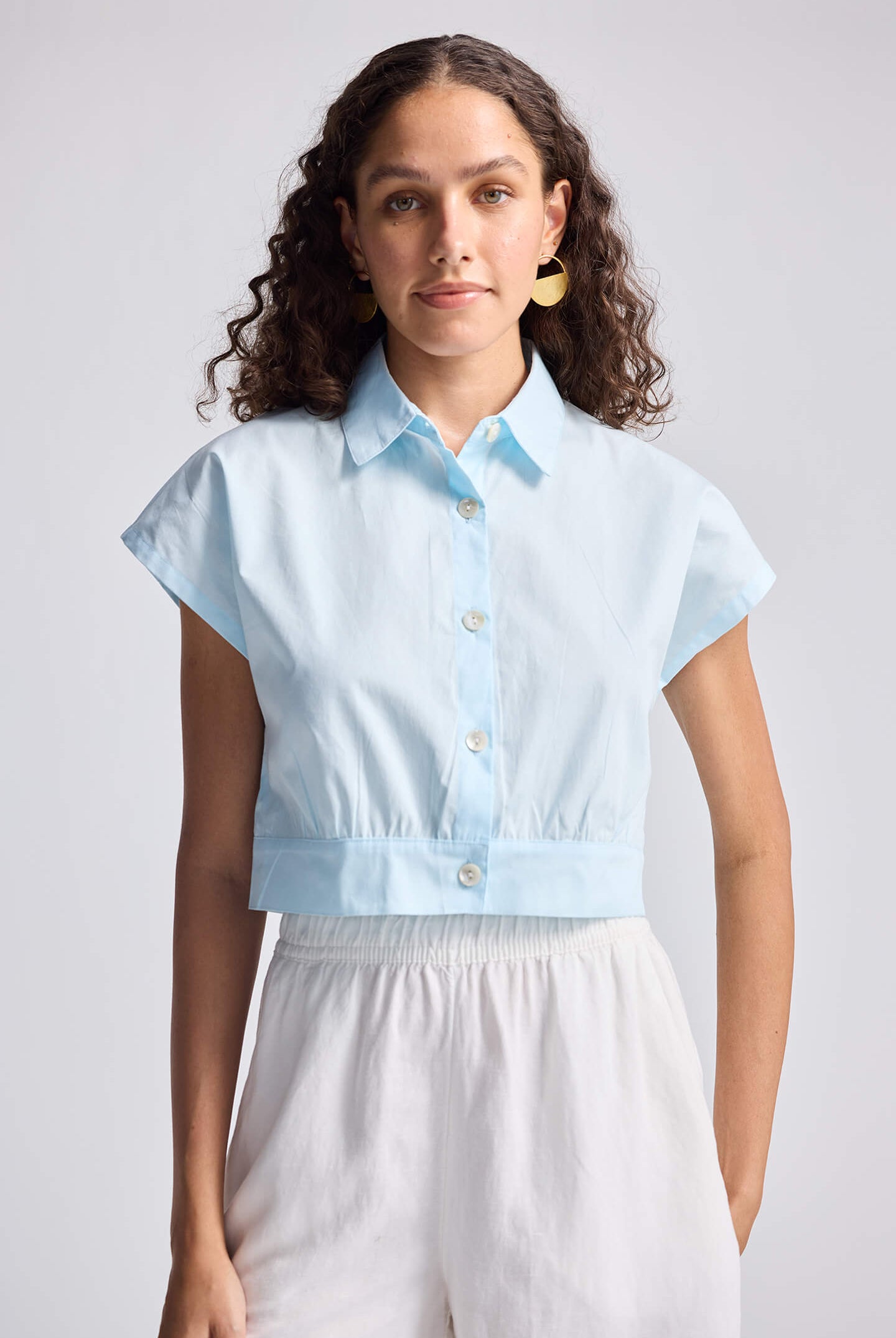 Oversized Crop Shirt in Summer Blue Front