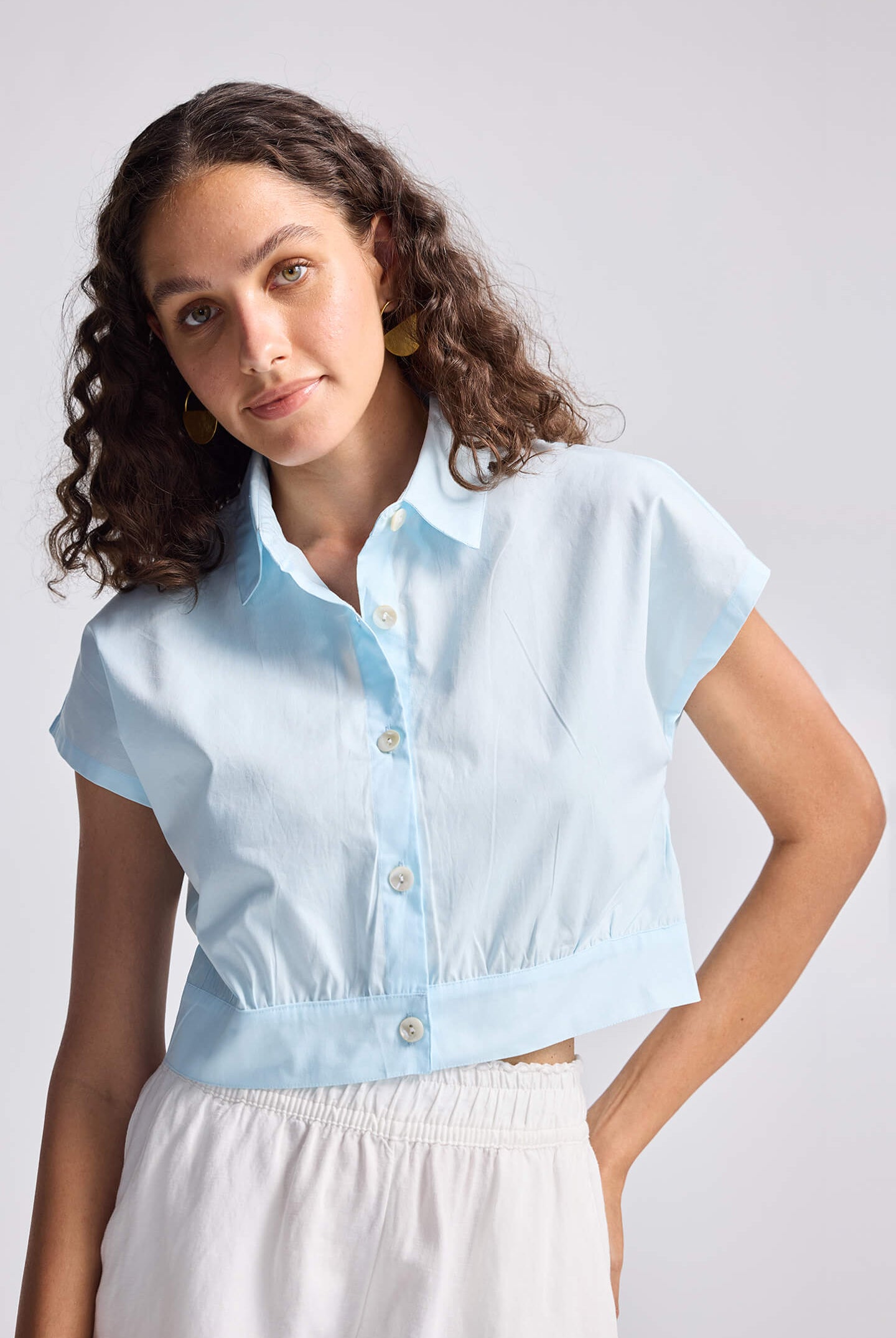 Oversized Crop Shirt in Summer Blue Moodshot