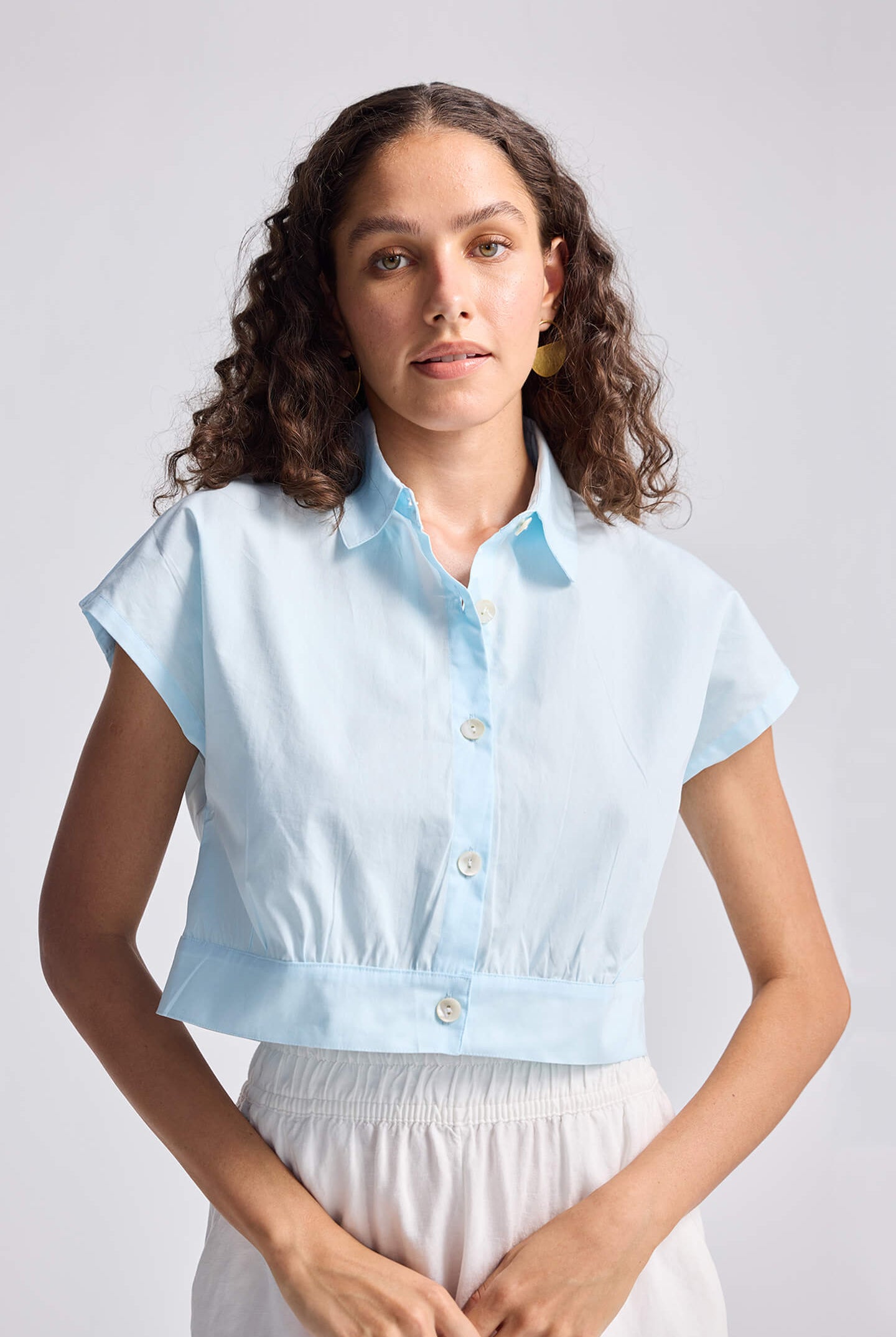 Oversized Crop Shirt in Summer Blue Front