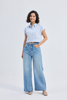 Oversized Crop Shirt in Classic Stripes Front