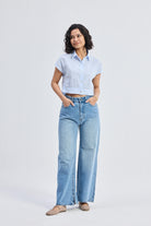 Oversized Crop Shirt in Classic Stripes Moodshot