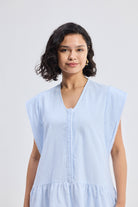 Oversized V neck Short Dress with Frayed Sleeves Closeup