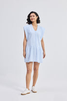 Oversized V neck Short Dress with Frayed Sleeves Front