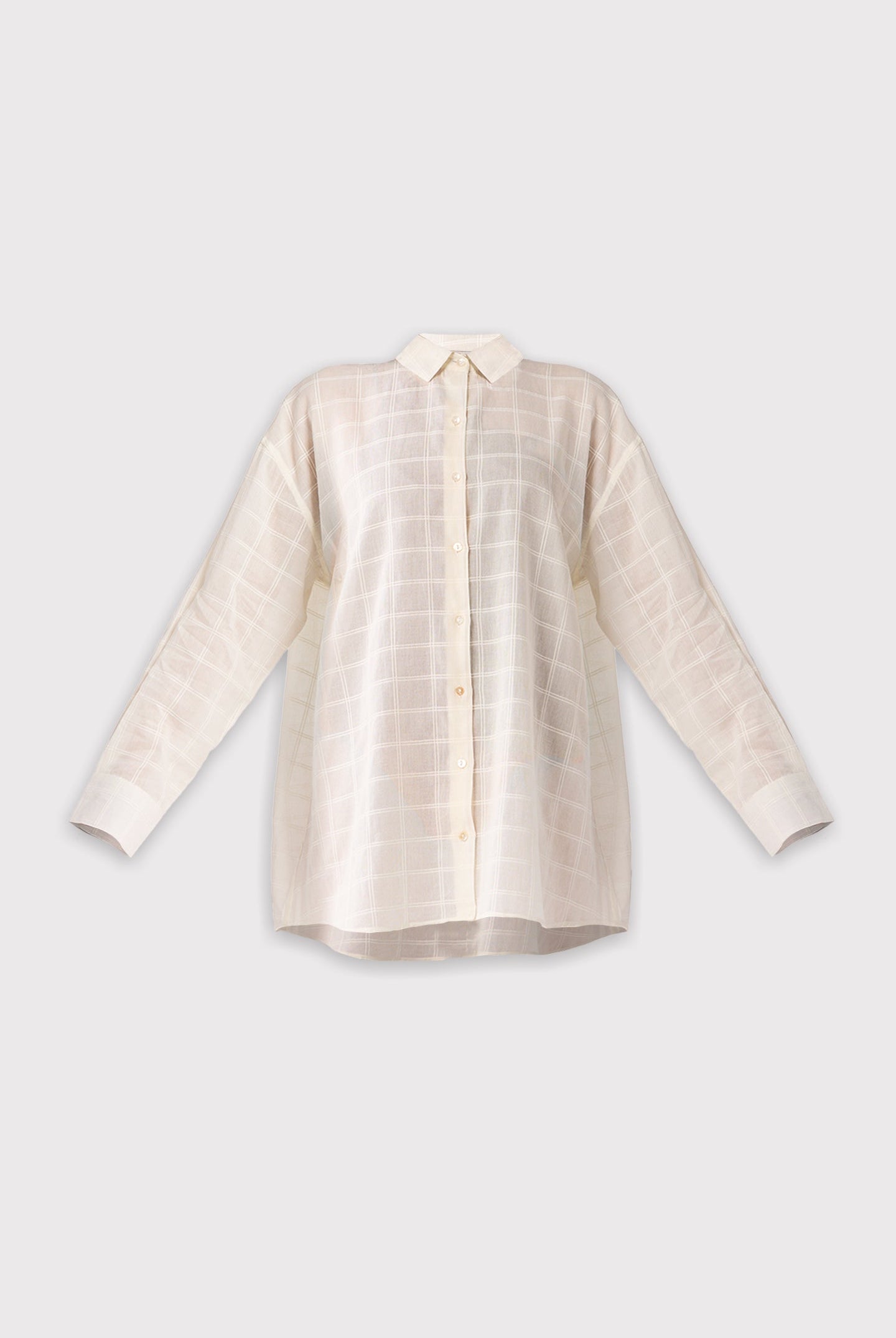 Off white striped shirt on a light gray background