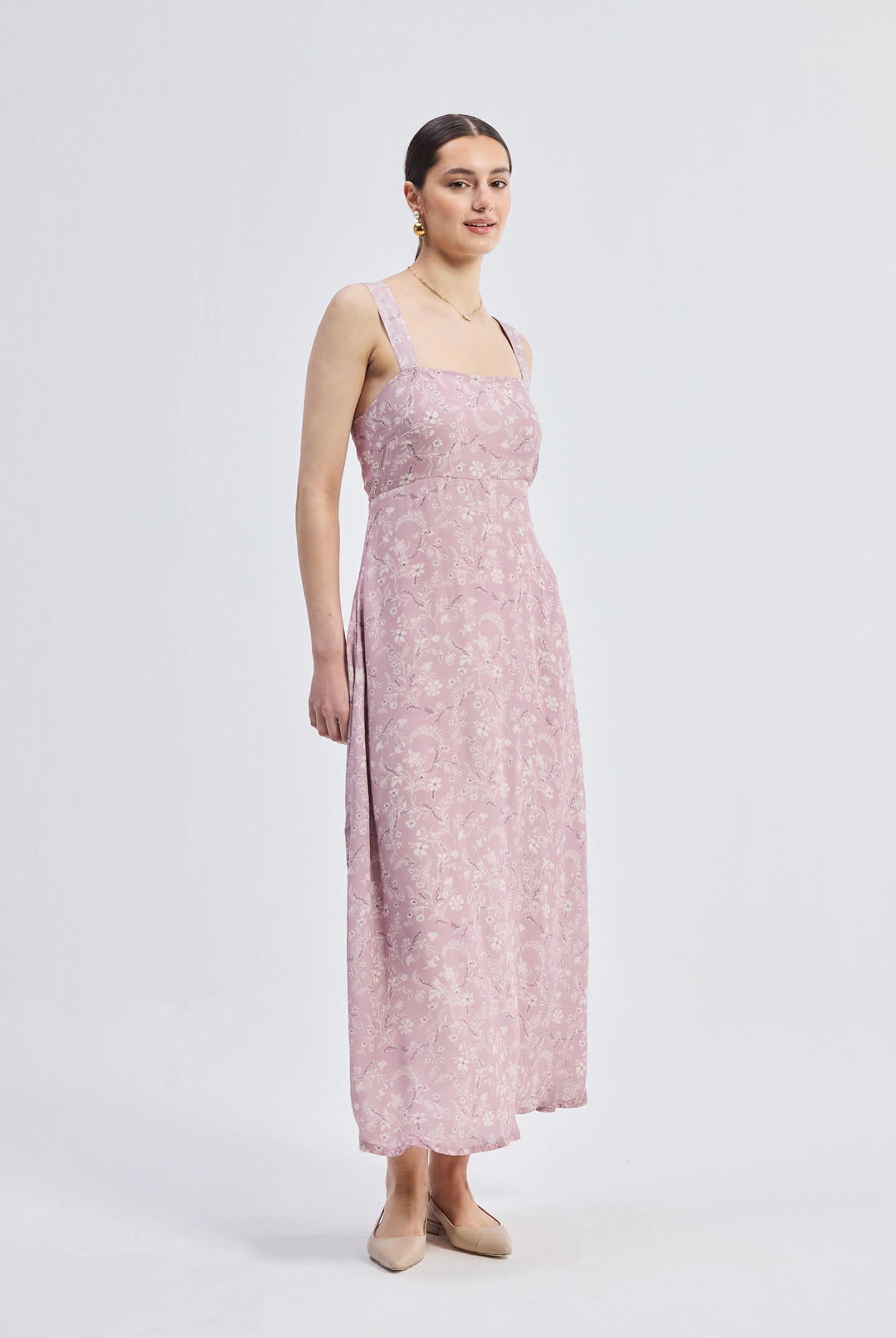 Perfect Floral Maxi with Tapered Straps in Pink Side