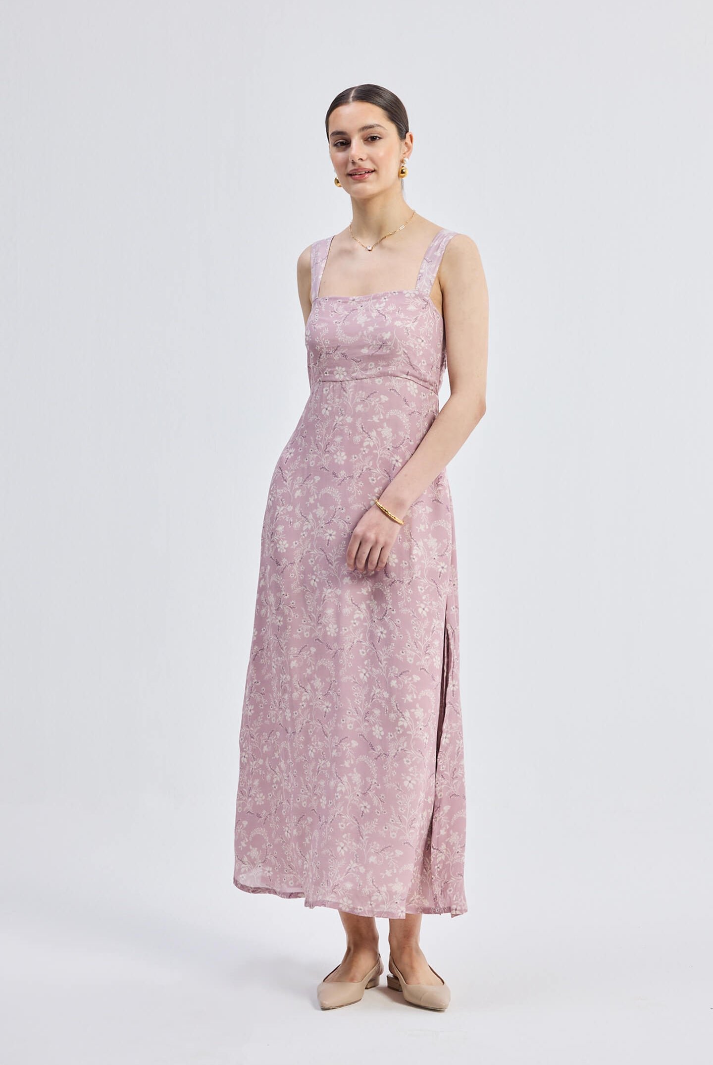 Perfect Floral Maxi with Tapered Straps in Pink Moodshot