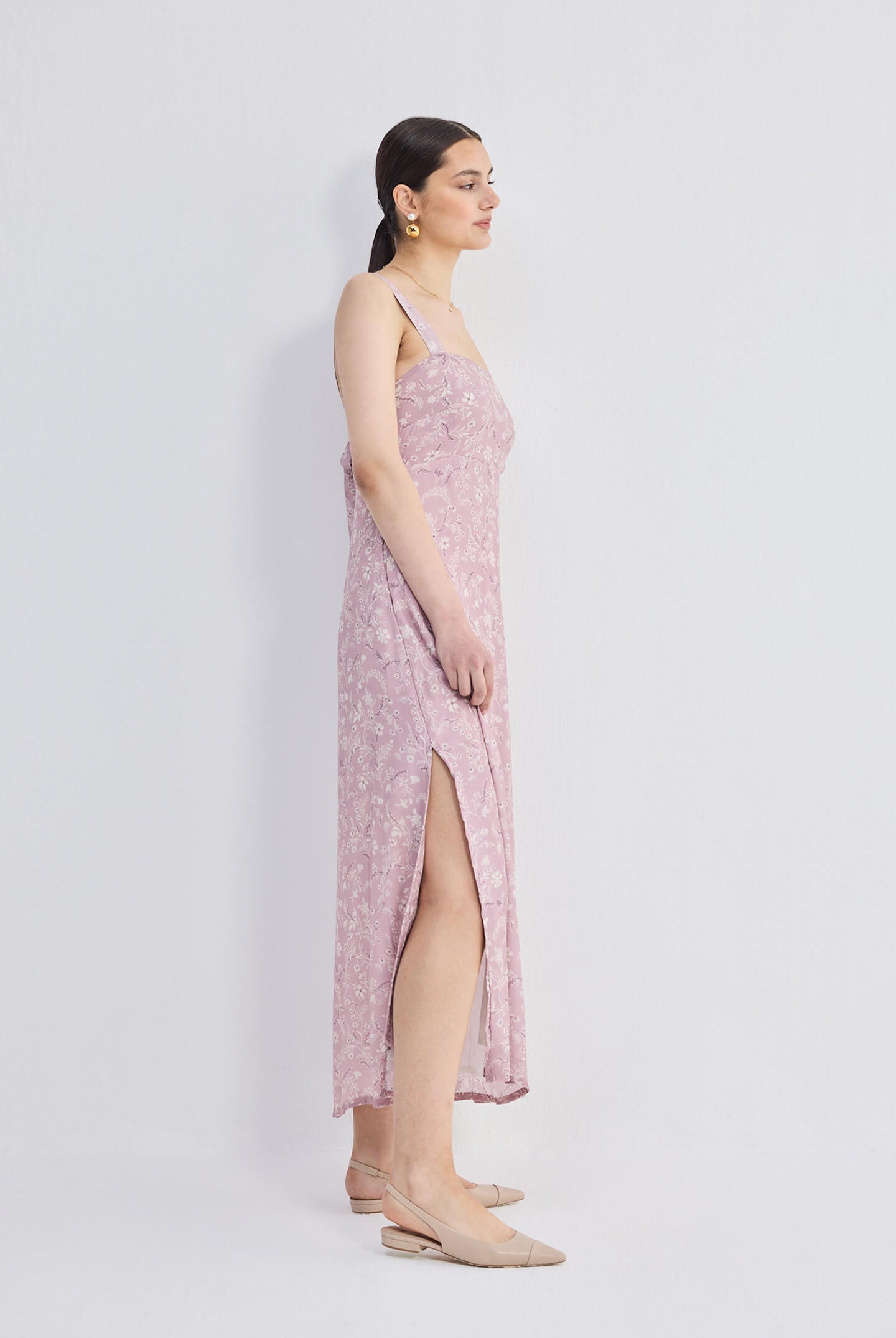 Perfect Floral Maxi with Tapered Straps in Pink Side
