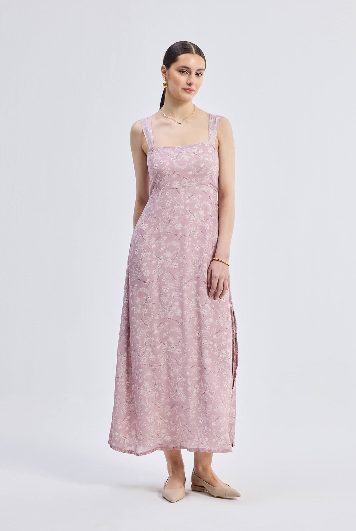 Perfect Floral Maxi with Tapered Straps in Pink Front