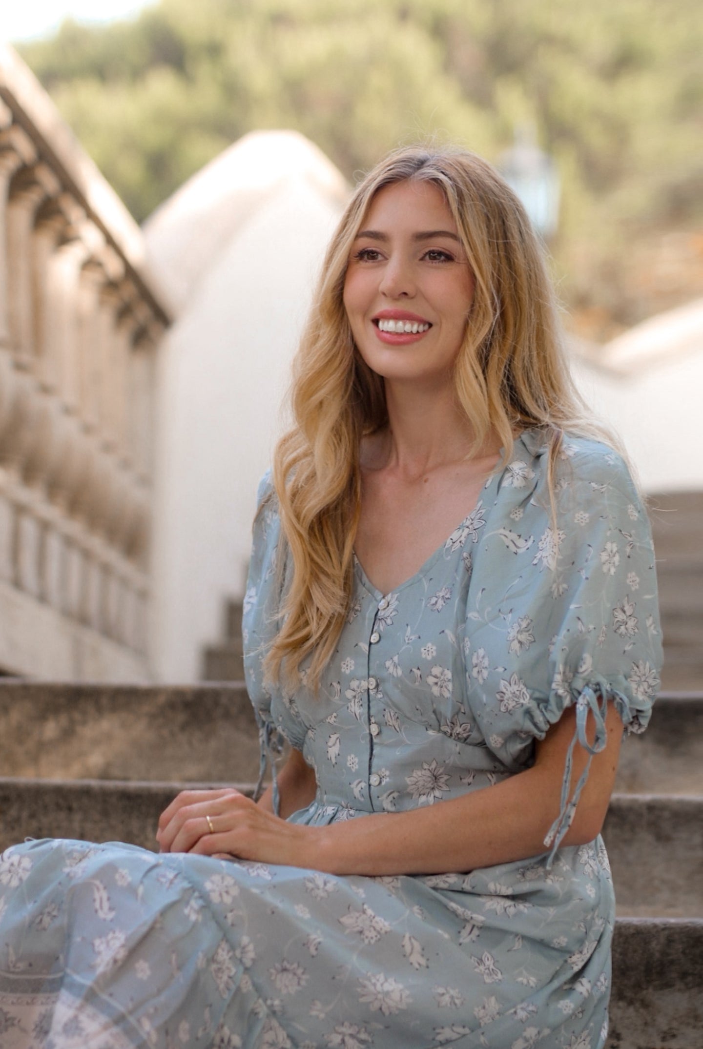 Puff Sleeve Midi Dress in Sage Green Moodshot