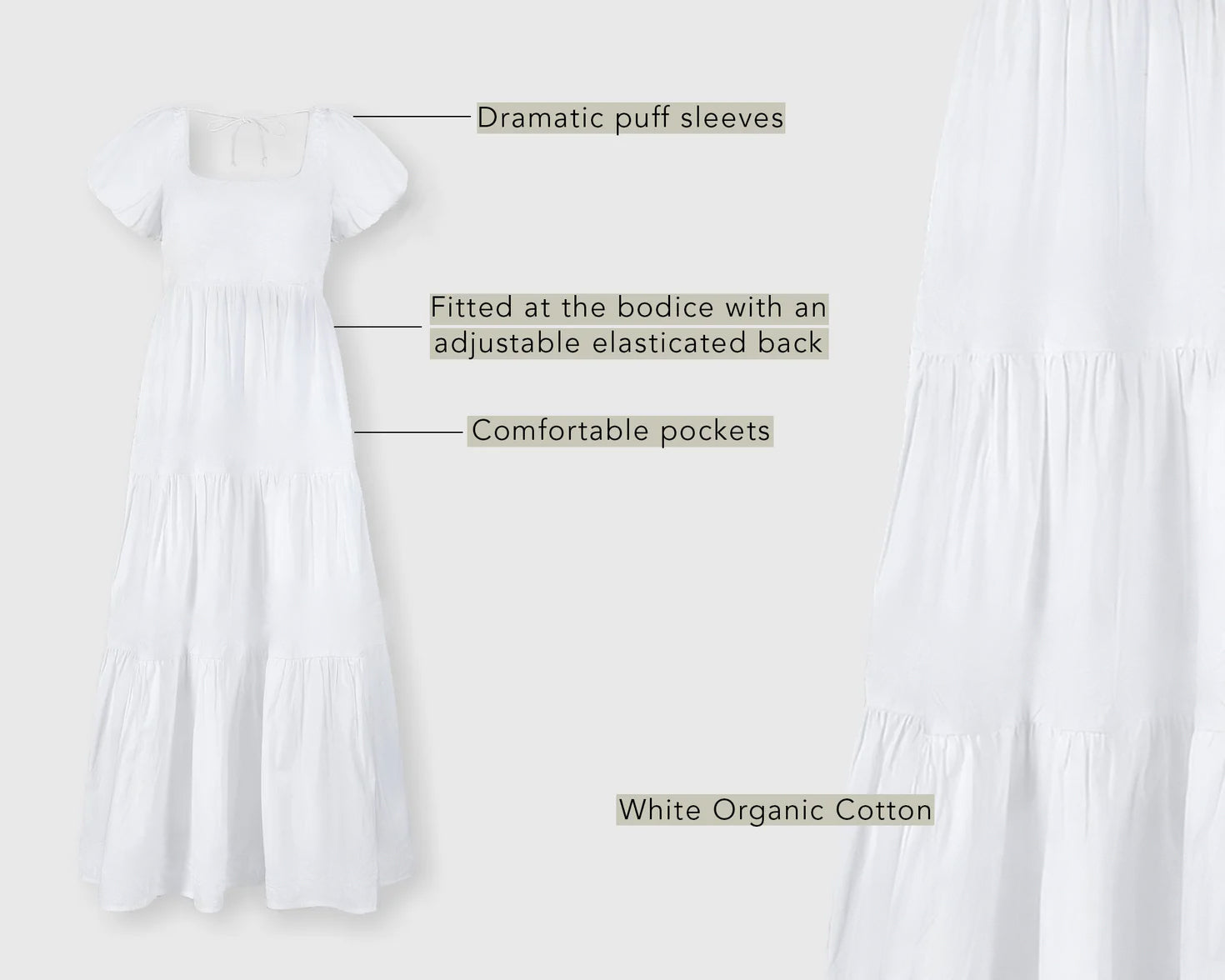 Puff Sleeve Tiered Dress in White