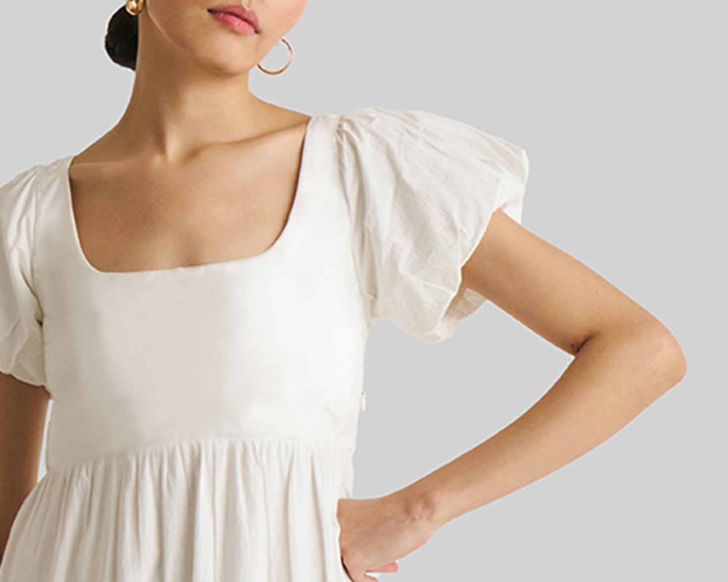 Puff Sleeve Tiered Dress in White