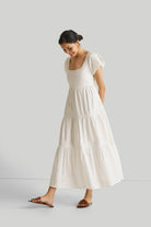 Puff Sleeve Tiered Dress in White