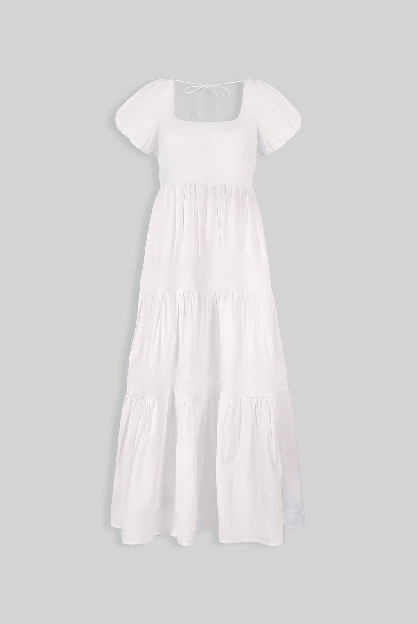 Puff Sleeve Tiered Dress in White