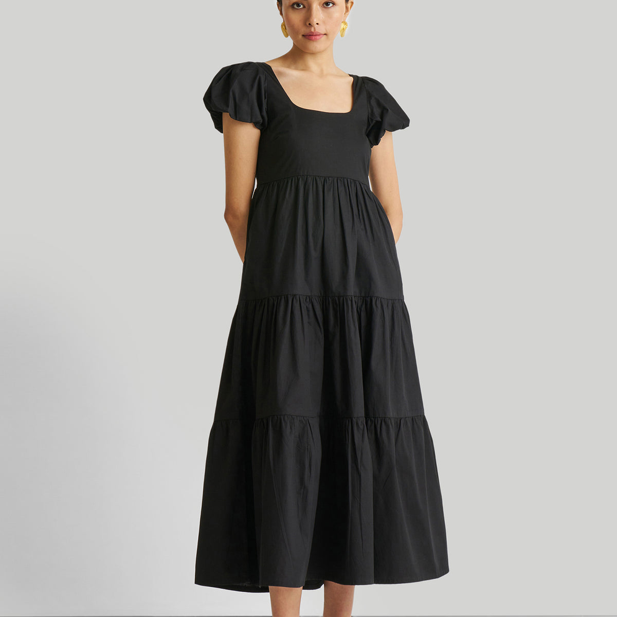 puff sleeve black tie dress