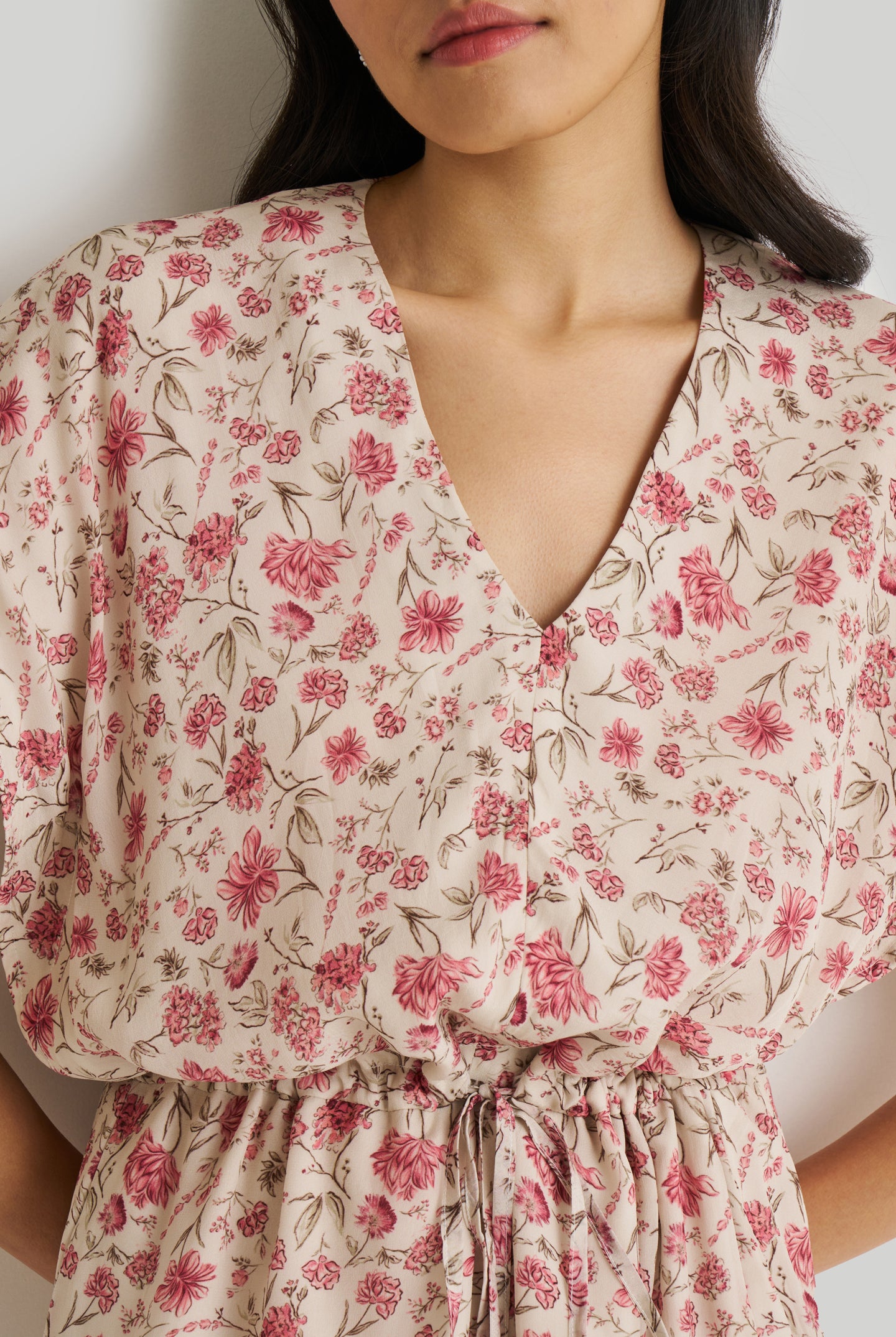 Relaxed Drawstring Floral Dress