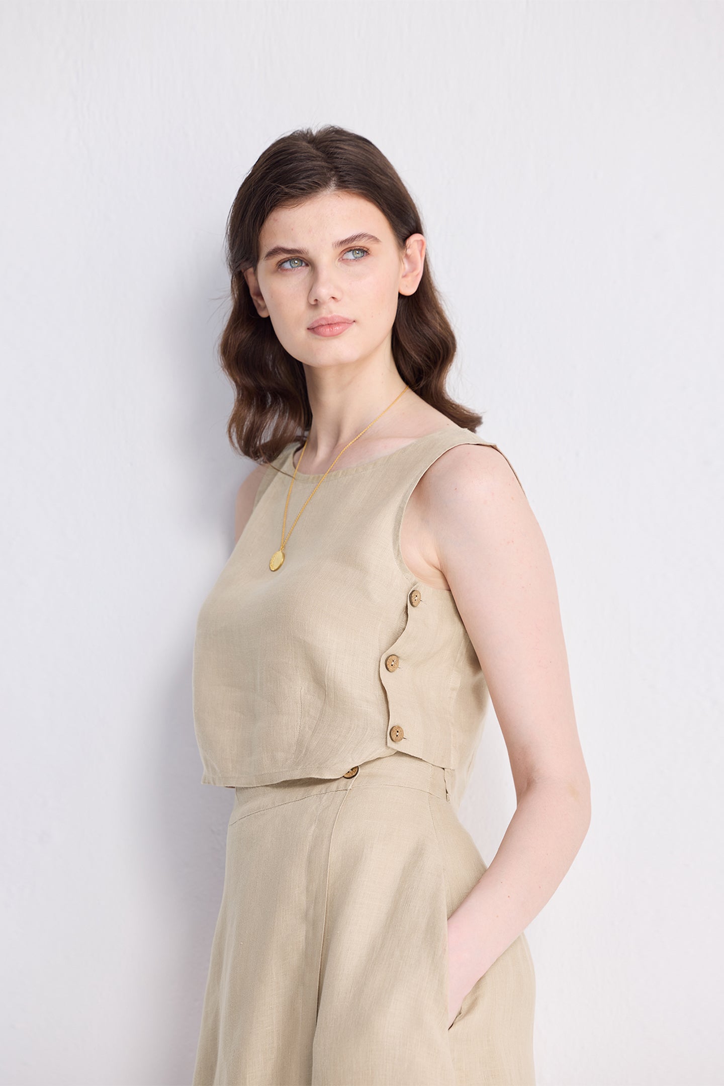 Boxy Crop Top in Neutral Beige Medium Shot