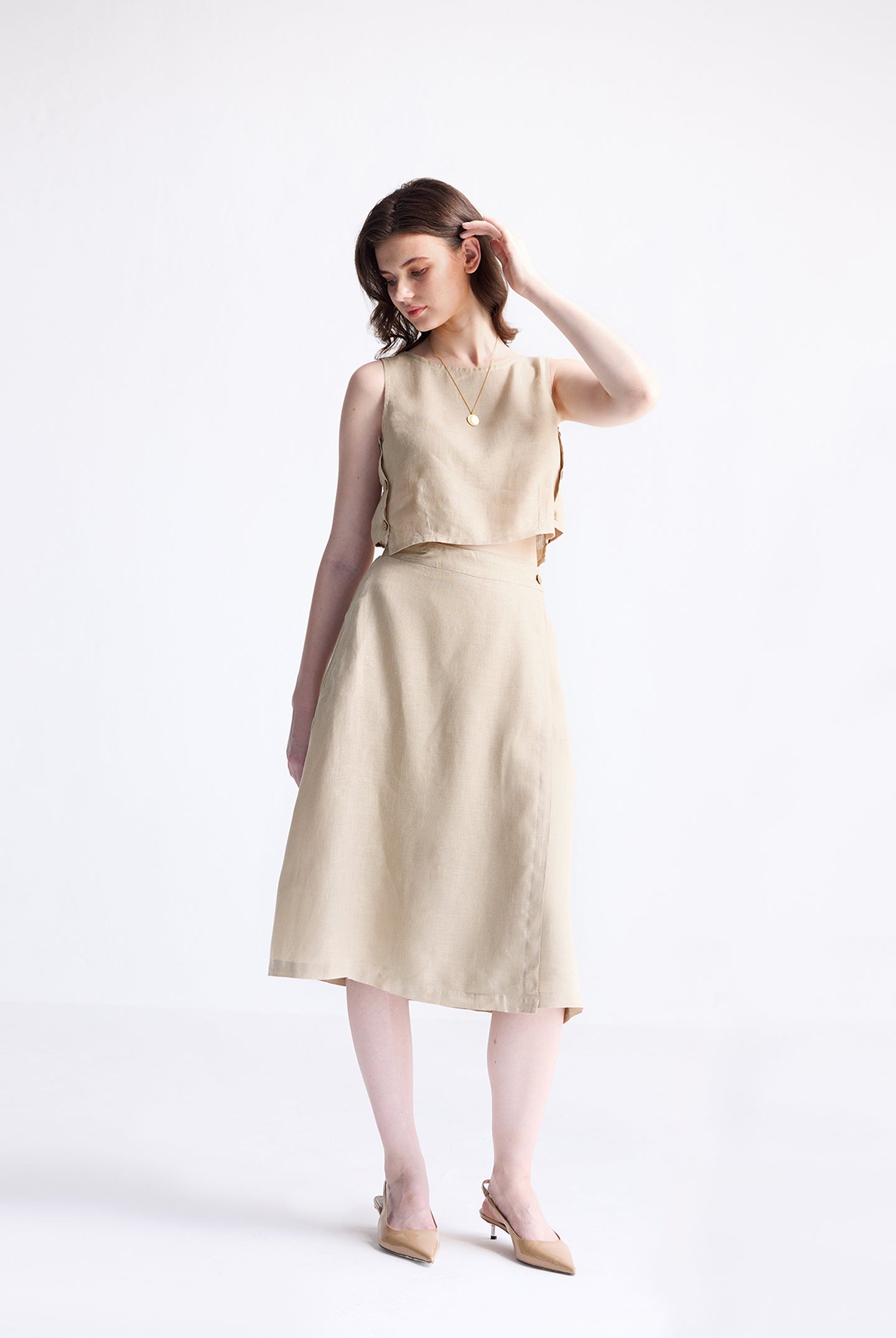 Boxy Crop Top in Neutral Beige Long Shot
