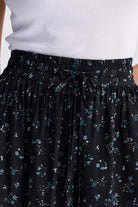 Drawstring Short Skirt in Dark Blue Florals Closeup