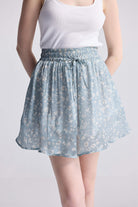 Drawstring Short Skirt in Light Blue Florals Medium Shot