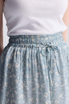 Drawstring Short Skirt in Light Blue Florals Closeup