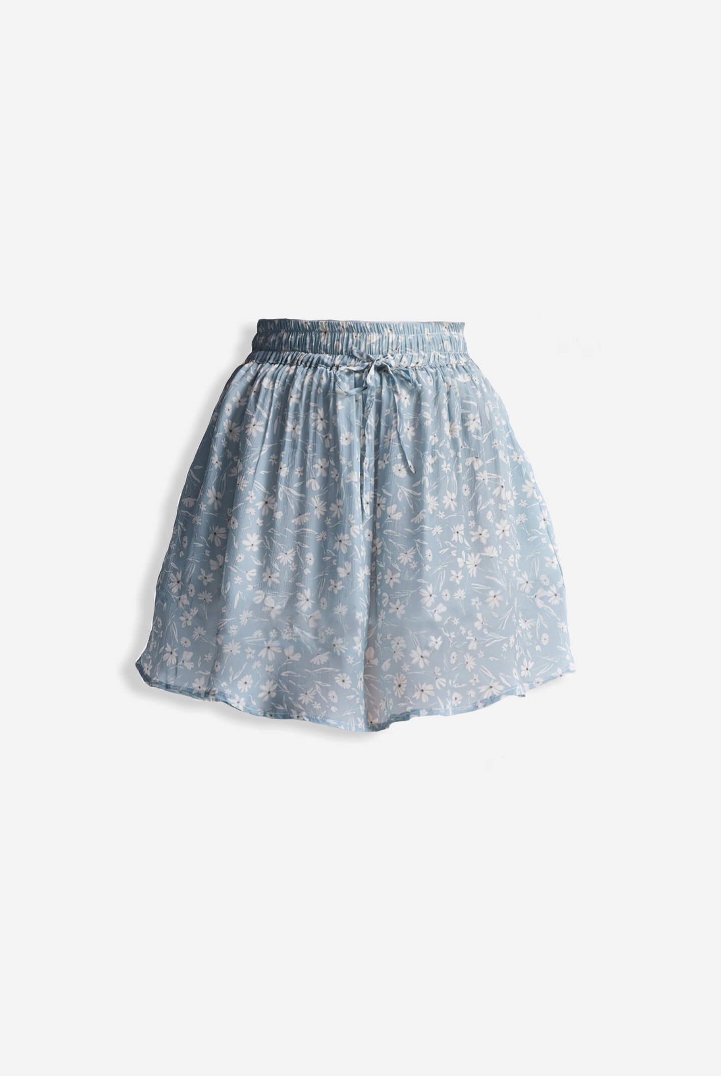 Drawstring Short Skirt in Light Blue Florals Flat Lay