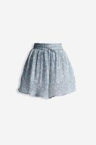 Drawstring Short Skirt in Light Blue Florals Flat Lay