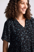 Floral Short Tiered Dress in Dark Blue Closeup