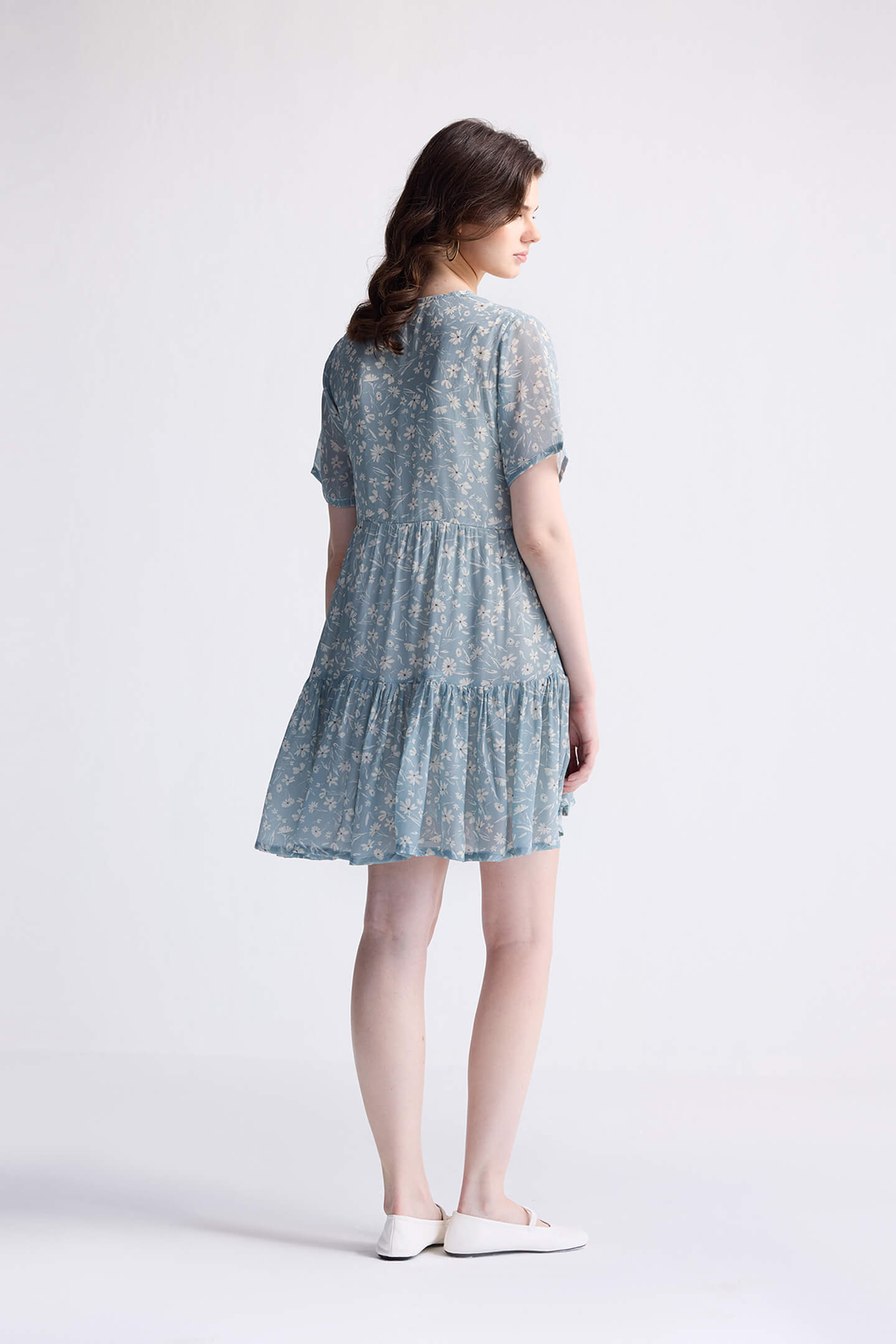 Floral Short Tiered dress in Light Blue Long Shot