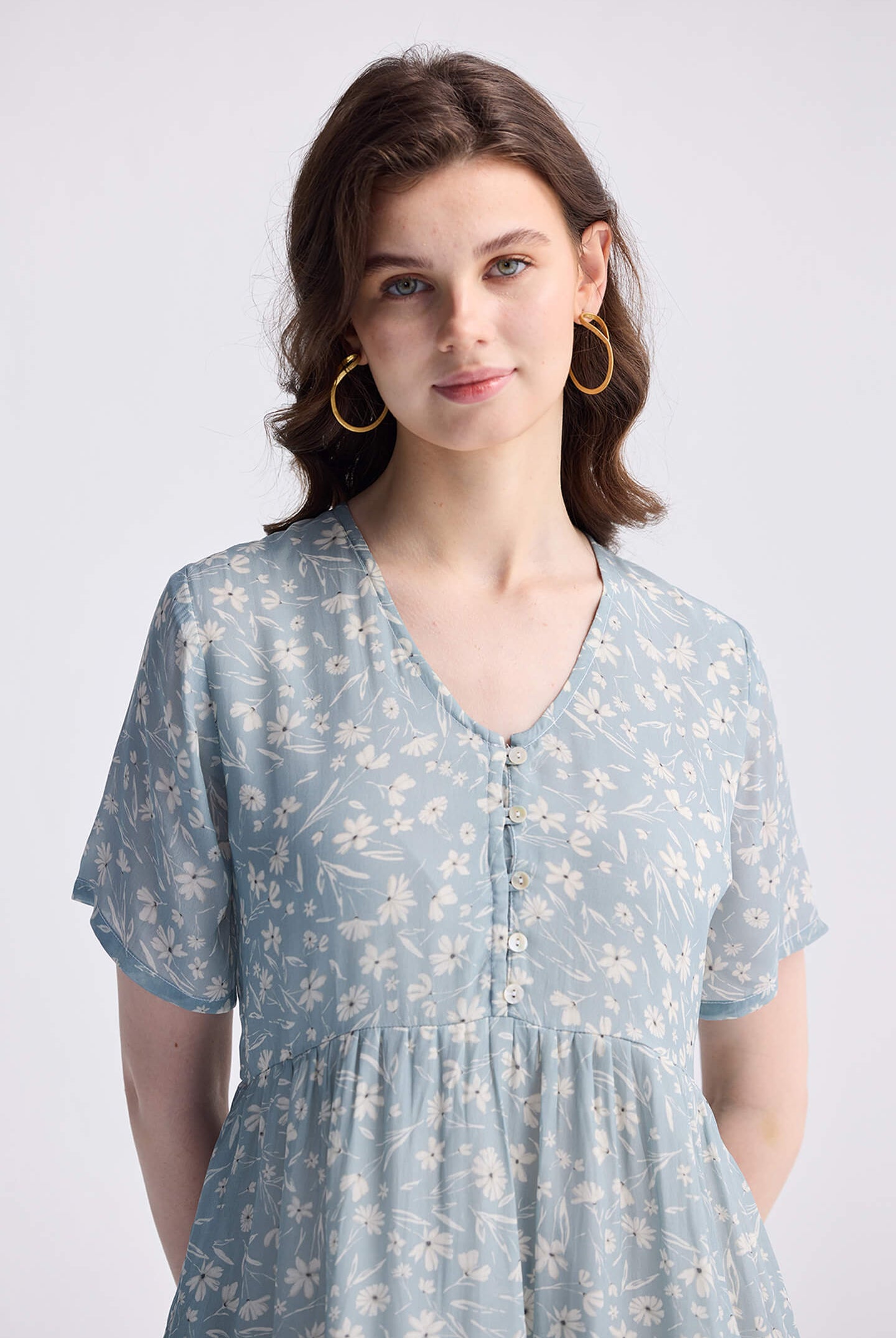 Floral Short Tiered dress in Light Blue Medium Shot