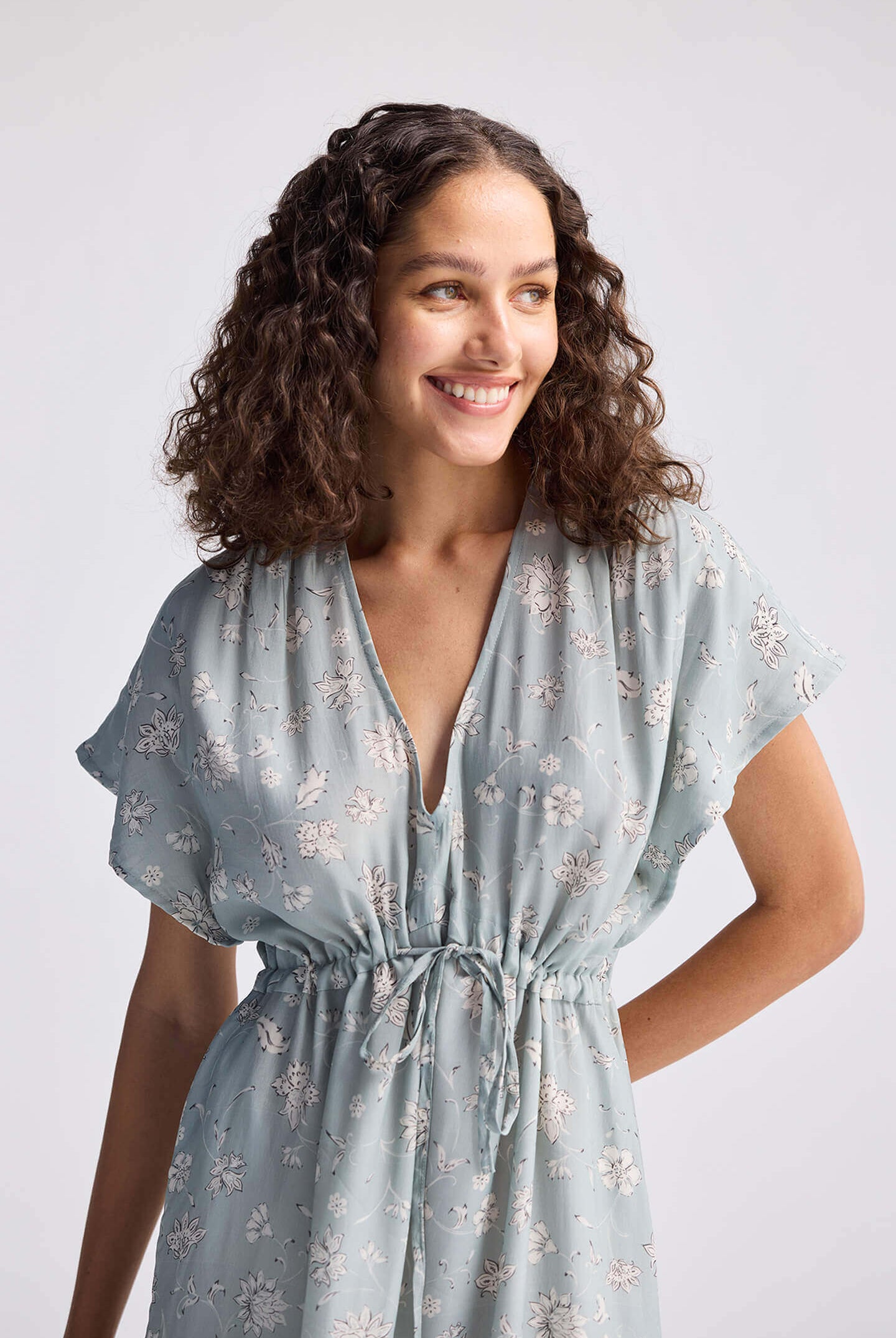 Gathered Maxi Dress in Sage Green Closeup