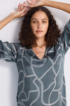 Maxi Dress with Side Slits in Abstract Stripes Closeup