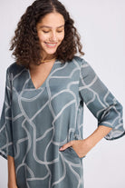 Maxi Dress with Side Slits in Abstract Stripes Closeup