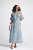 Maxi Wrap Dress in Light Blue Florals Long Shot