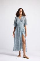 Maxi Wrap Dress in Light Blue Florals Long Shot