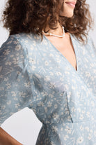 Maxi Wrap Dress in Light Blue Florals Closeup