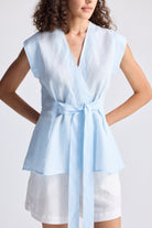 Power Moves Short Sleeve Top in Blue Closeup