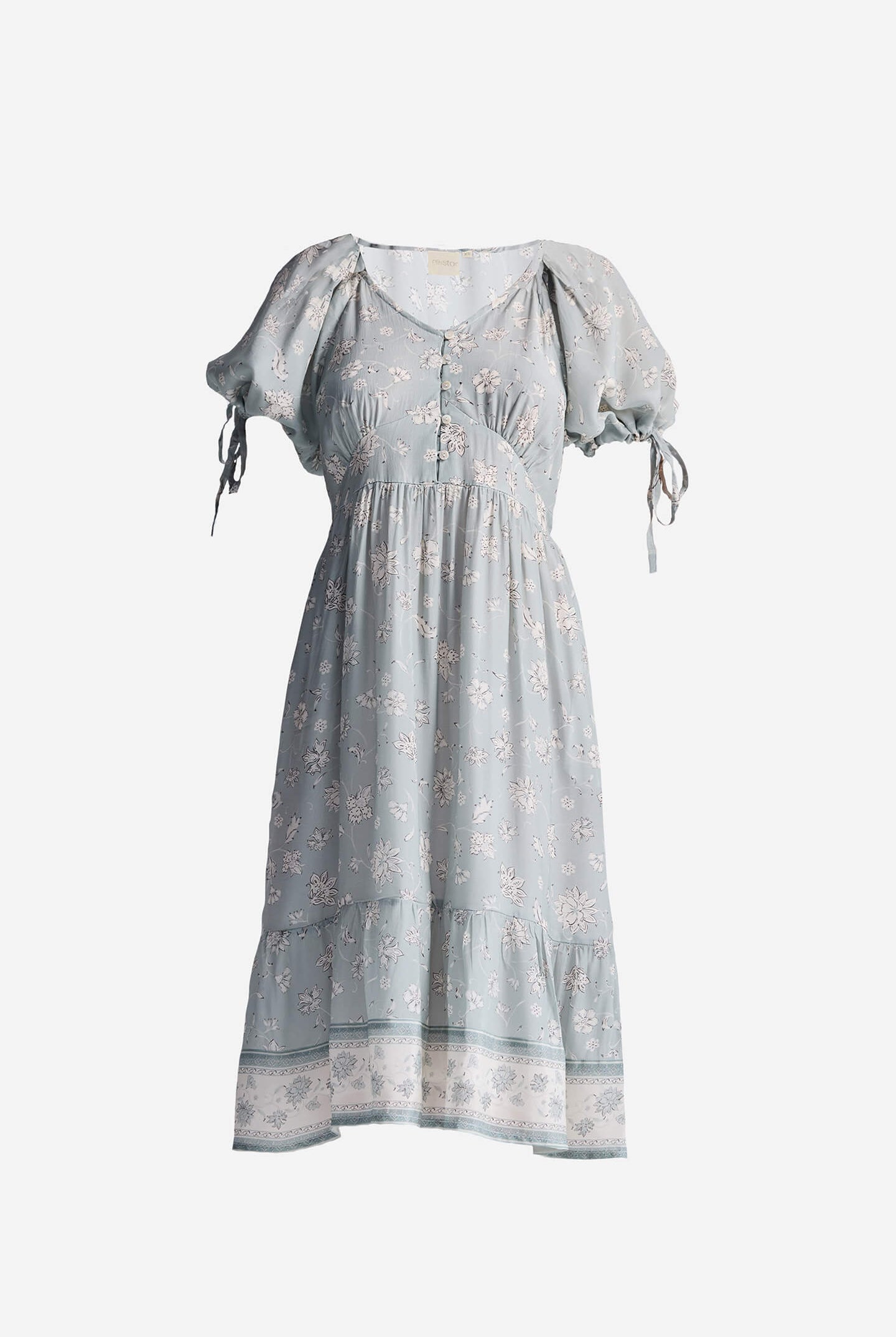 Puff Sleeve Midi Dress in Sage Green Flat Lay