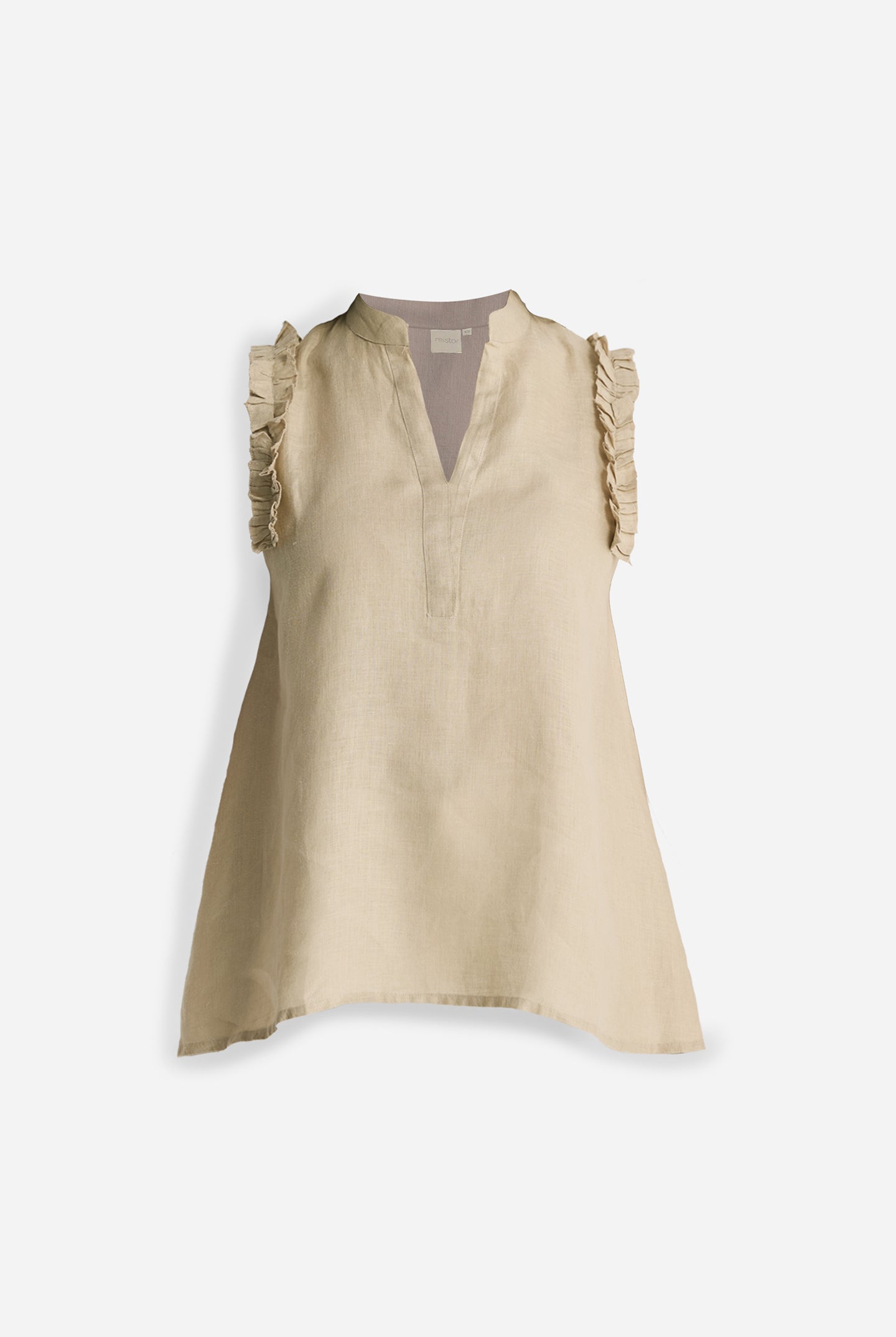 Sleeveless Hemp Top with Ruffles in Neutral Beige Flat Lay