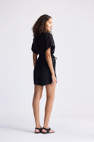 V neck Drawstring Romper in Black Long Shot