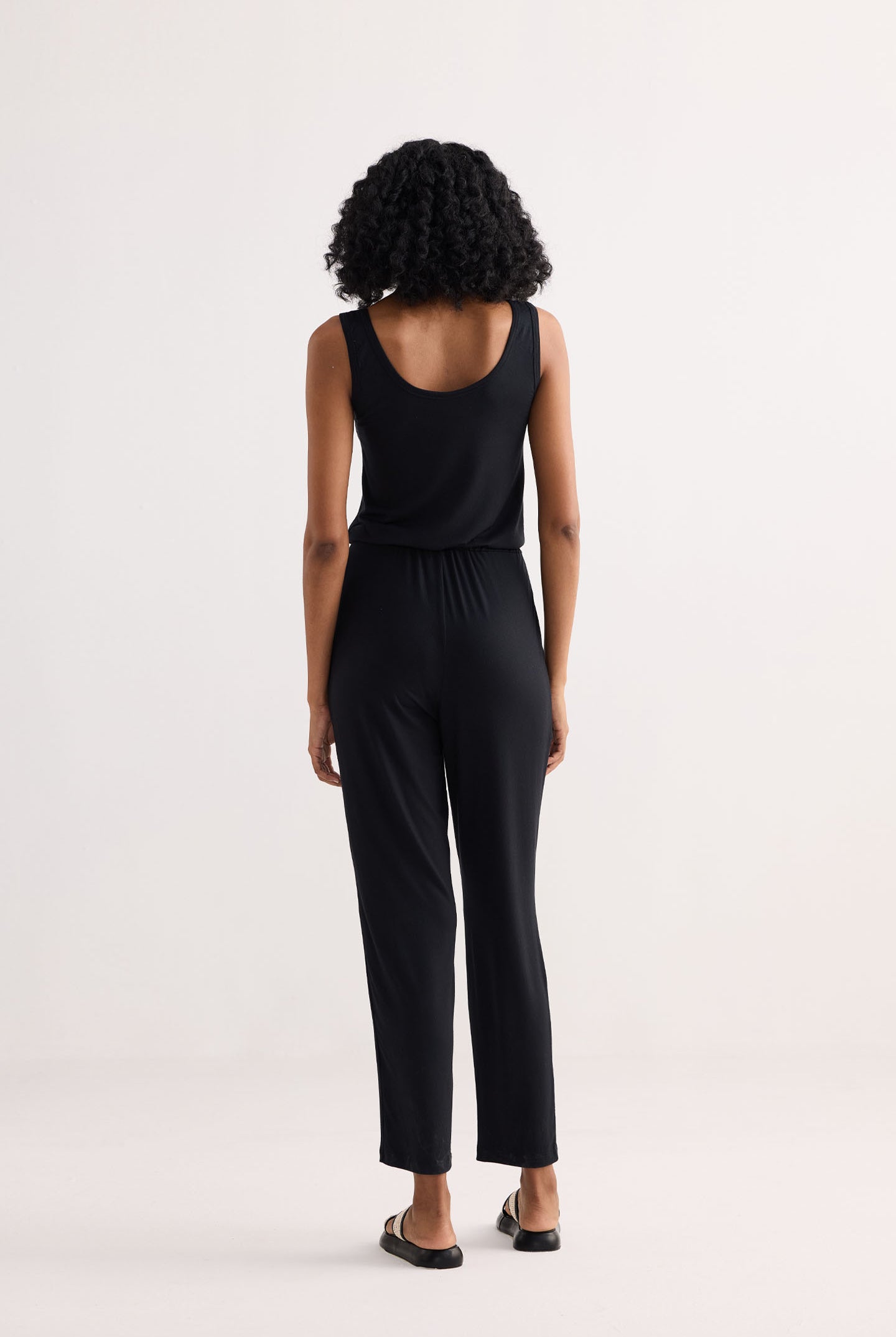 Relaxed Drawstring Jumpsuit in Black Back