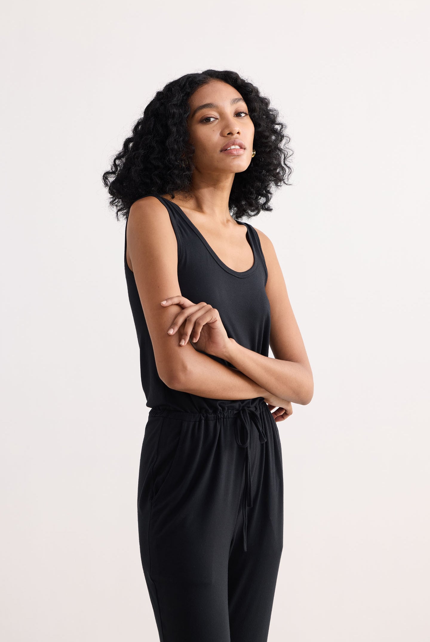 Relaxed Drawstring Jumpsuit in Black Moodshot