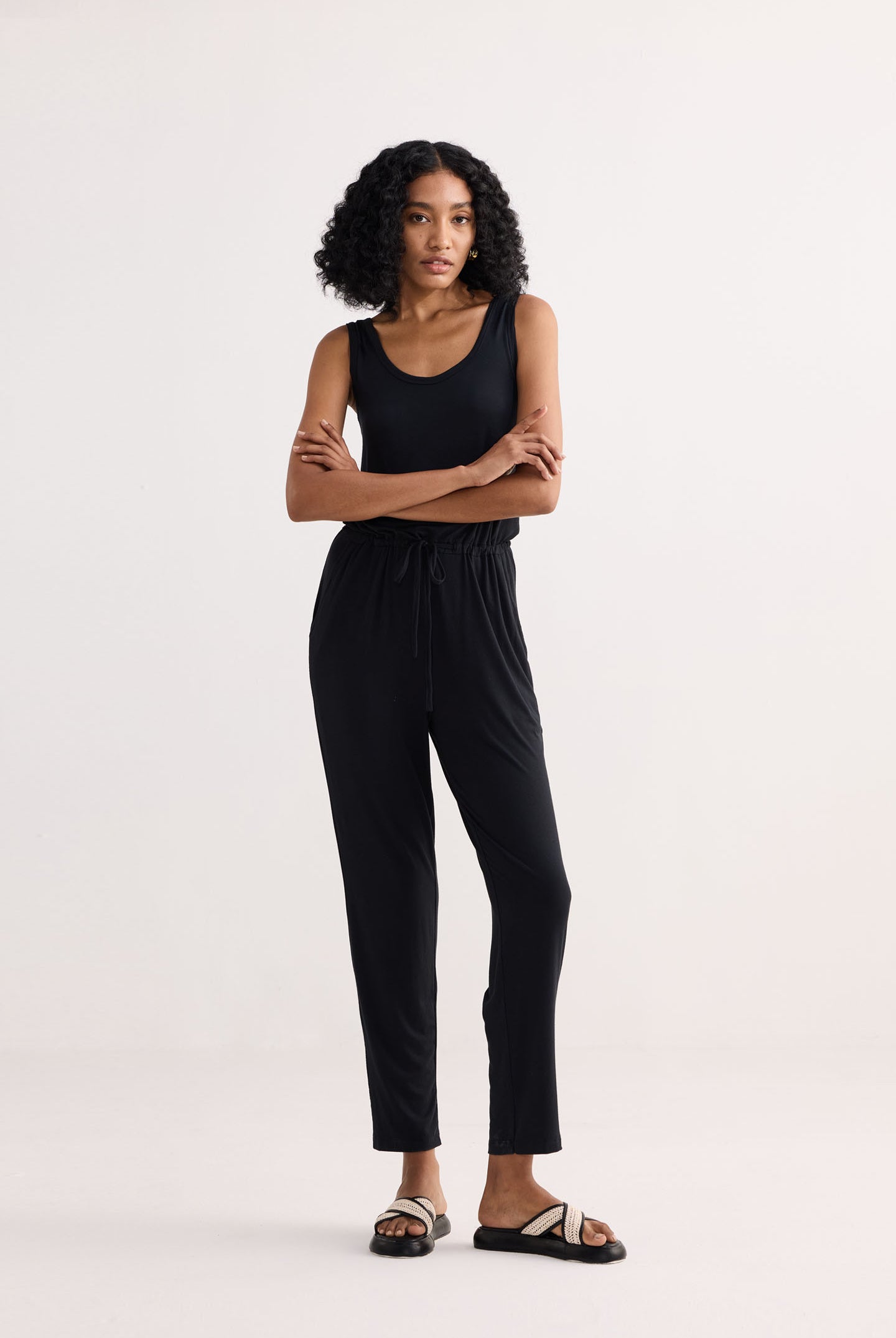 Relaxed Drawstring Jumpsuit in Black Moodshot