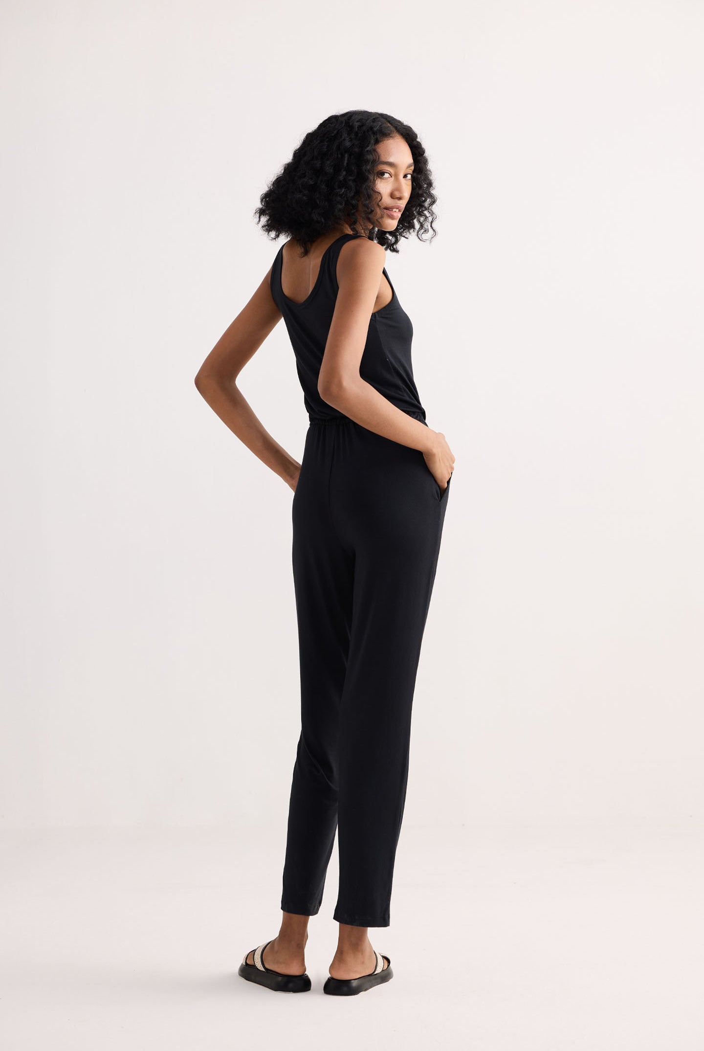 Relaxed Drawstring Jumpsuit in Black Side