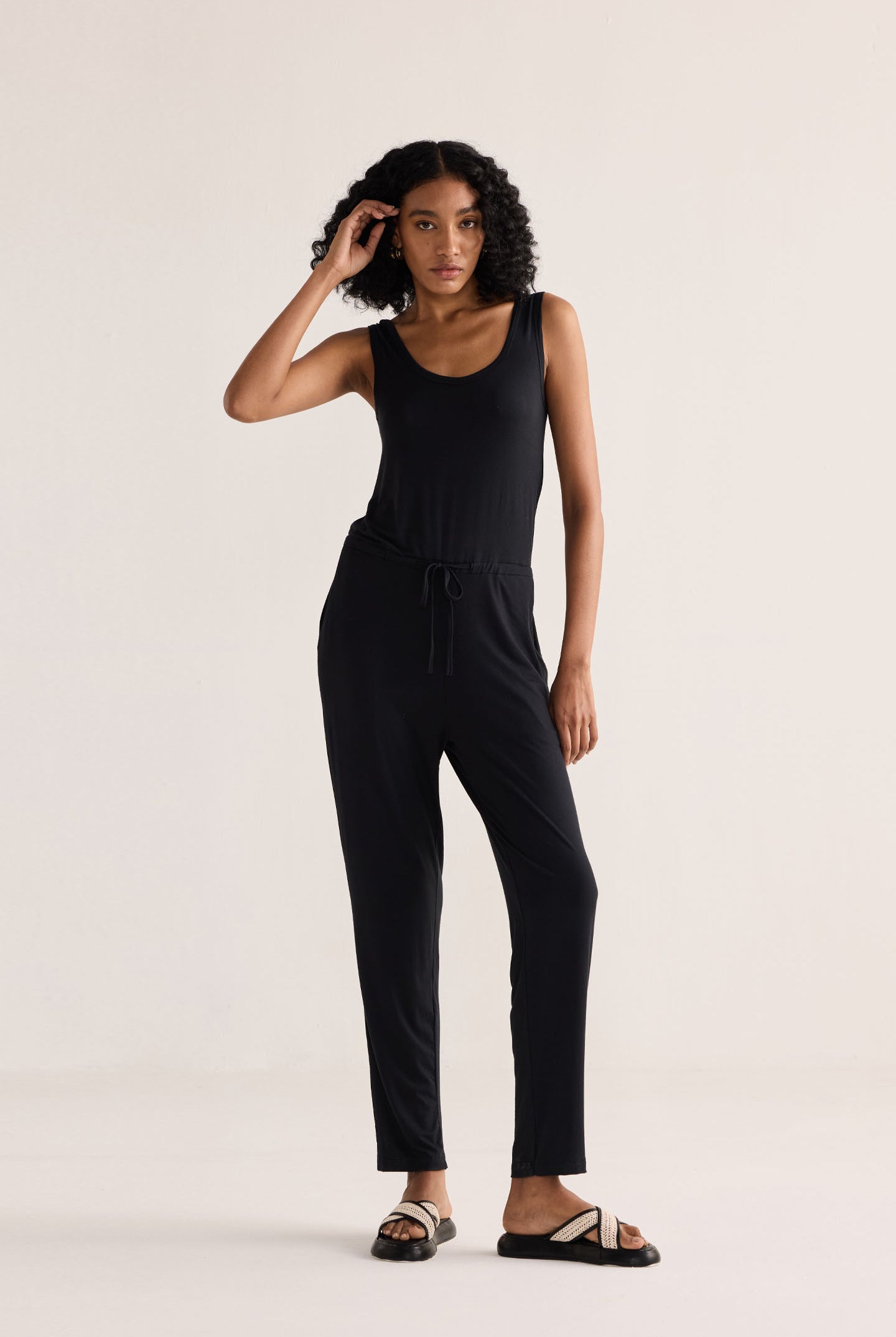 Relaxed Drawstring Jumpsuit in Black Moodshot